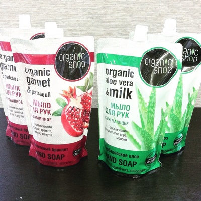 Жидкое мыло Organic Shop в экономичных упаковках (дой-пак)