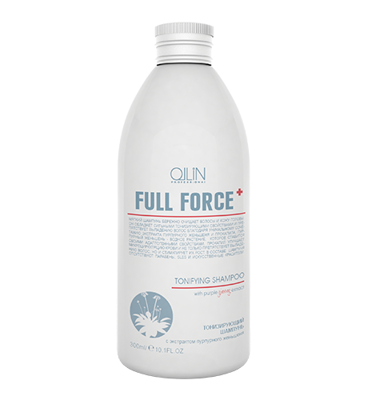OLLIN Full Force Тонизирующий шампунь против выпадения и для стимуляции роста волос, с экстрактом пурпурного женьшеня, 300 мл